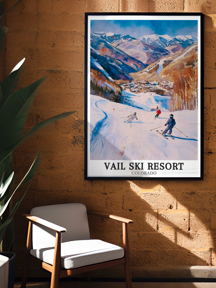 Bring the magic of Vail Village into your living space with this wall art, capturing the picturesque streets and alpine charm of one of Colorados premier ski resorts. Ideal for those who love mountain towns and winter landscapes, this piece is a perfect gift for any ski enthusiast.