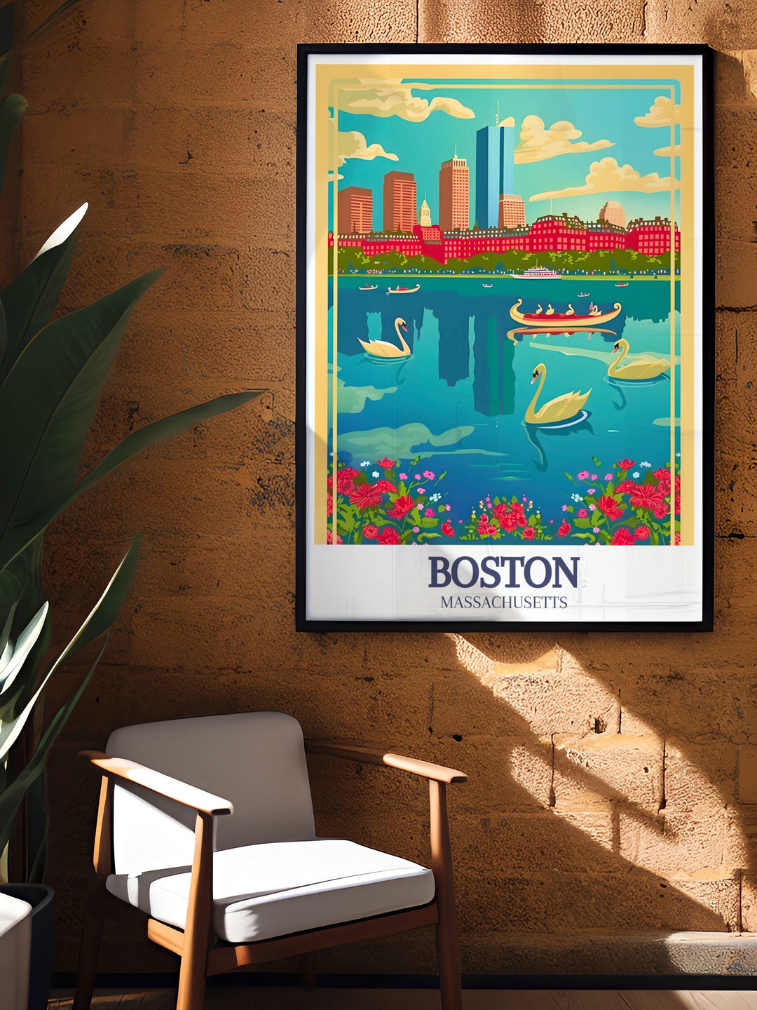 Boston Poster captures the essence of the citys skyline, including the Financial District and the Charles River. This travel print is ideal for those who want to add a touch of Bostons urban beauty to their home or office, offering a dynamic representation of the citys landmarks.