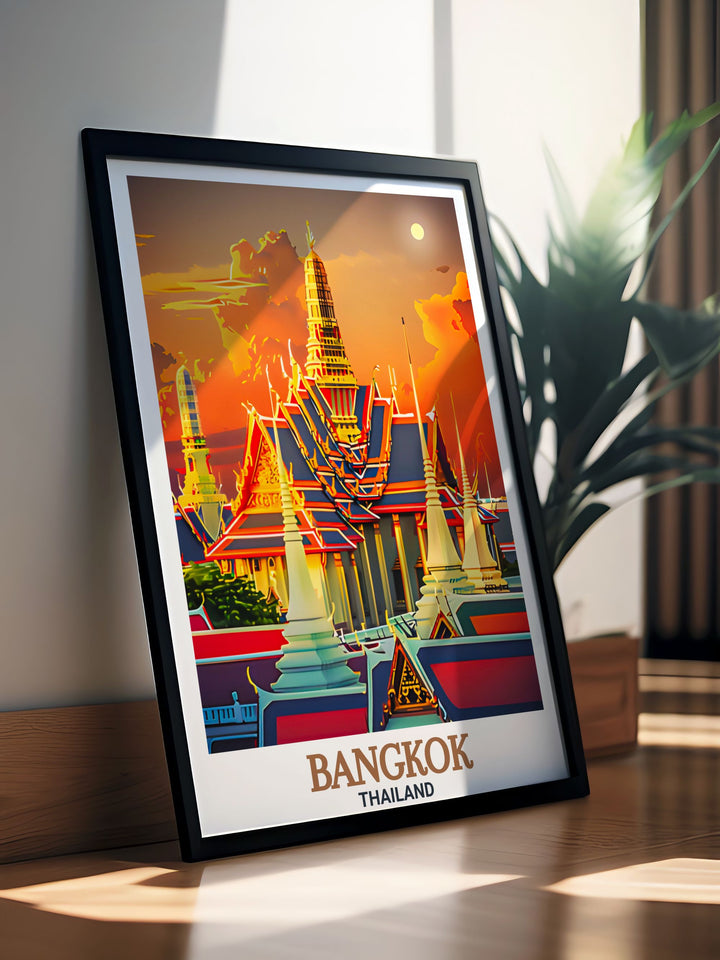 Bangkok City Map Print with Grand Palace depiction offering a stylish and artistic view of the citys layout and historical architecture perfect for travel lovers and home decor enthusiasts