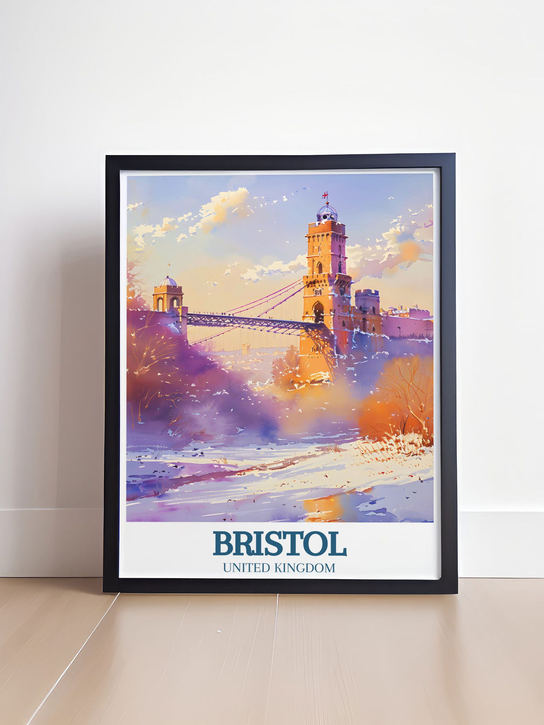 Stunning Ashton Court print capturing the essence of mountain biking. Highlights the Clifton suspension bridge River Avon, making it a beautiful addition to any wall. Ideal for those who love cycling and Bristols scenic views.
