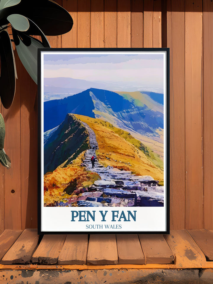 Artistic Brecon Beacons print showcasing the iconic Pen Y Fan Mountain. Perfect for nature lovers this poster adds a touch of the Welsh countryside to any home or office decor.