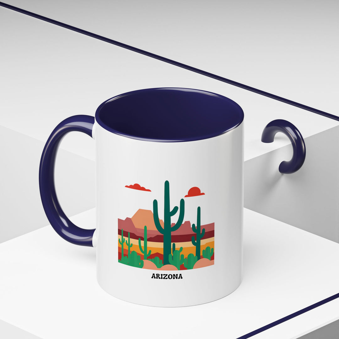 The Arizona Mug is a beautiful and durable ceramic cup with a detailed design celebrating Arizona's unique charm. Safe for dishwasher and microwave use, this mug is ideal for personal use or gifting to art and travel enthusiasts.