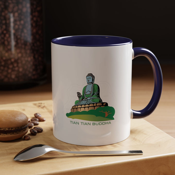 Enjoy your favorite beverage in this Tian Tan Buddha Mug featuring vibrant artwork of the colossal Buddha statue. Durable and dishwasher safe, it adds a piece of Hong Kongs cultural heritage to your collection. A perfect gift for those who appreciate art and mindfulness.