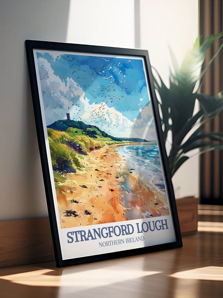 Northern Ireland Art print of Audleys Castle and Strangford Lough Marine Nature Reserve highlights the serene landscapes and rich history of County Down making it a stunning addition to your home decor