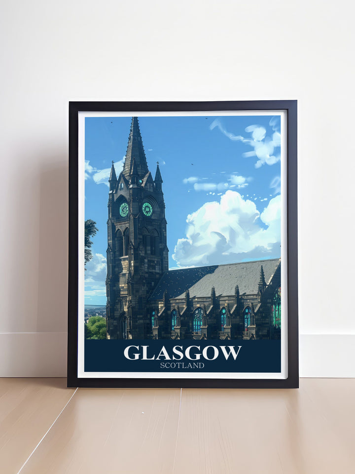 Elegant Glasgow Cathedral art print capturing the intricate details of this historic structure. Ideal for adding a sophisticated touch to any room and celebrating Glasgows cultural charm.