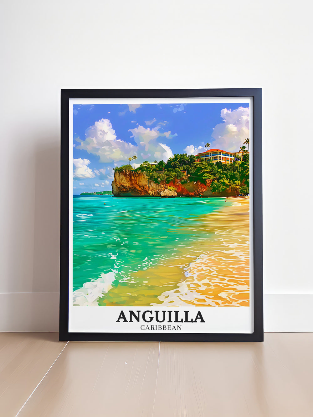 Caribbean Decor showcasing Meads Bay Meads Bay Beach offers a stunning view of Anguillas turquoise waters and sandy beaches adding a touch of elegance to any room perfect for those who appreciate the beauty of the Caribbean in their home decor