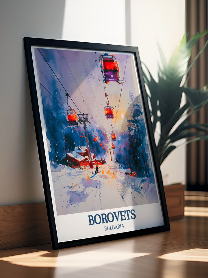 Detailed digital download of Borovets, featuring its well groomed ski runs and the panoramic vistas from the Yastrebets Express, ideal for any art collection or as a memorable travel keepsake.