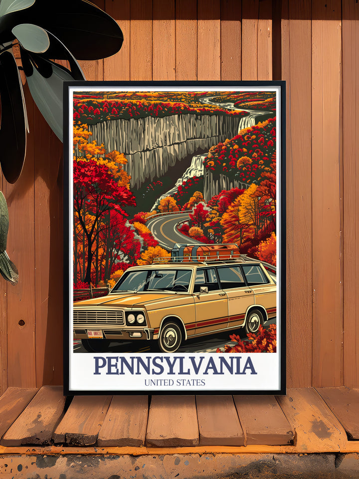 Bring the serene beauty of Pennsylvanias Glens Natural Area into your home with this travel print. Featuring the stunning landscapes of Ricketts Glen State Park, this artwork is ideal for those who love the outdoors and makes a great gift for nature lovers.