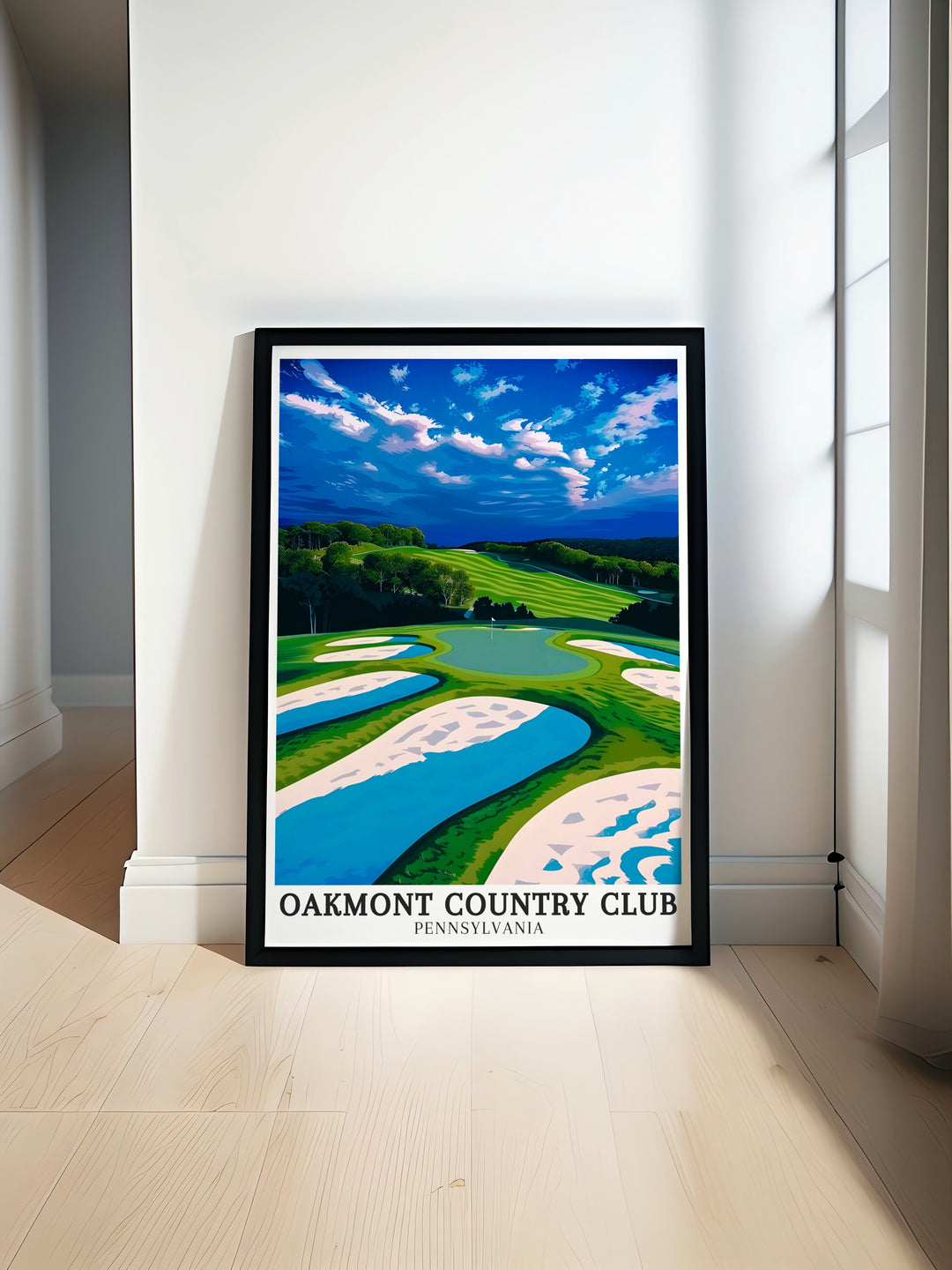 Oakmont Country Club print showcasing the iconic Church Pew Bunker and Par 3 hole in Pennsylvania is a perfect addition to your wall art collection highlighting Pittsburghs golfing legacy with stunning details and vibrant colors that enhance any room