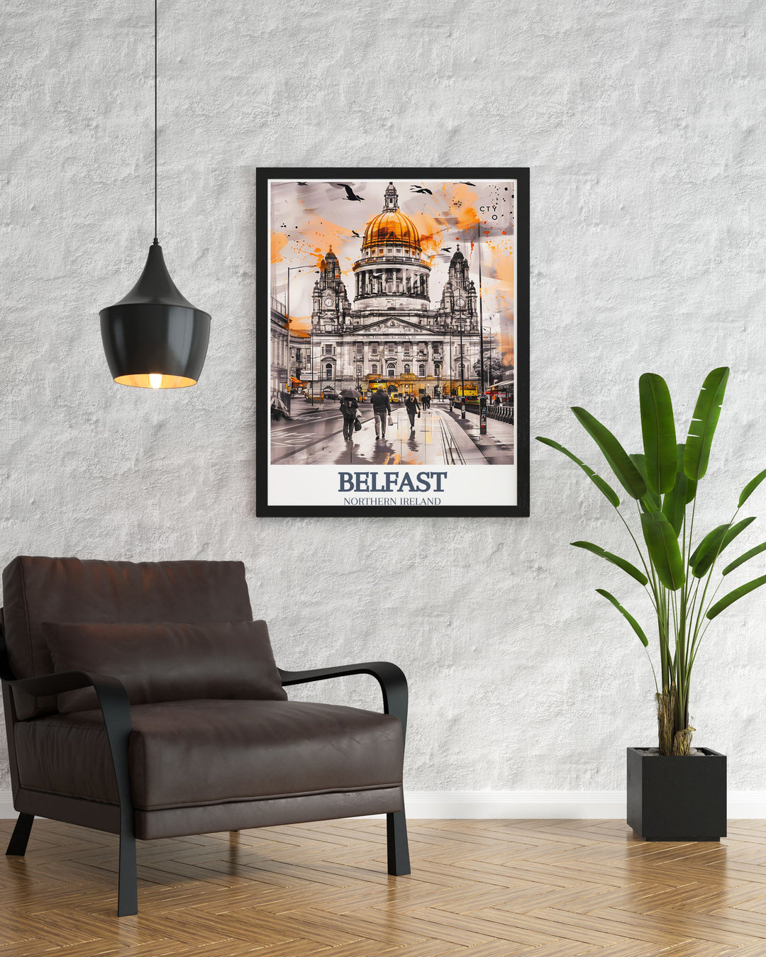 Unique City Hall Donegall Square poster highlighting the historic charm of Belfasts City Hall and vibrant Donegall Square. This Ireland artwork is a great gift idea for those who appreciate Belfast city art and want to bring UK art into their space.
