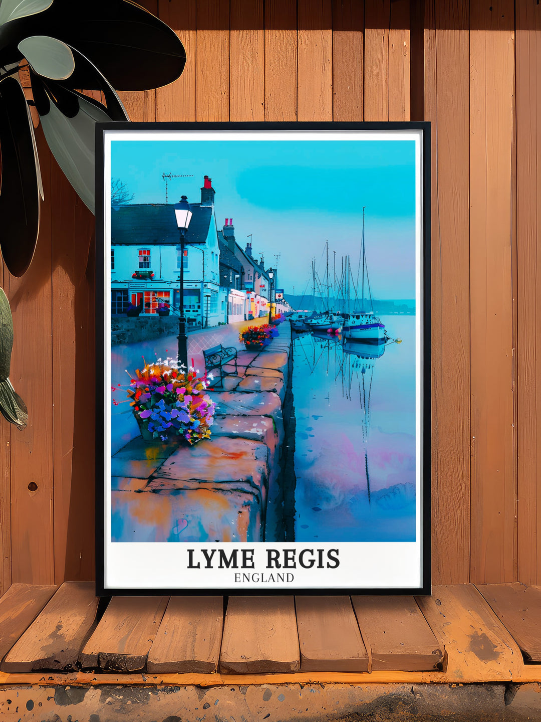 This travel print showcases the picturesque Lyme Regis Harbour, with The Cobb standing prominently against the backdrop of the Dorset coastline. Ideal for home décor, this artwork brings the coastal beauty of England into your space with its soft color palette and detailed design.