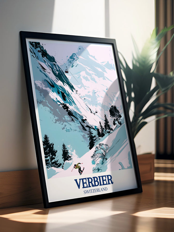 Mont Fort wall art offers a stunning depiction of one of Switzerlands most breathtaking peaks. This detailed artwork is perfect for those who love skiing, hiking, or simply admiring the grandeur of the Swiss Alps, making it a thoughtful gift for outdoor lovers.