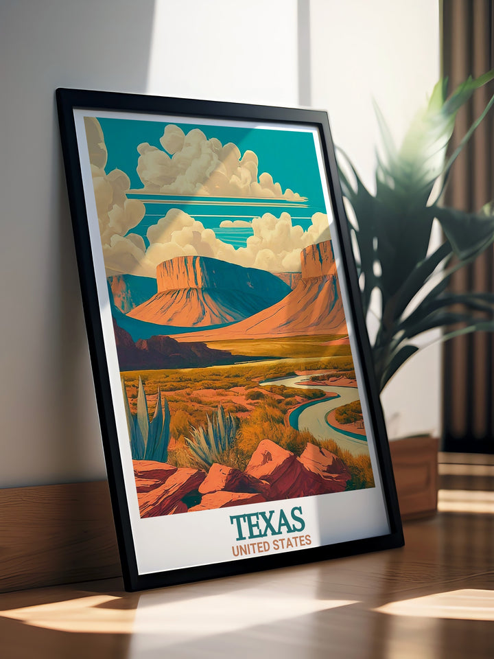 Stunning Guadalupe Mountains National Park Poster showcasing the rugged landscapes of El Capitan Texas. Perfect wall art for nature enthusiasts. Features elements from Big Bend National Park.