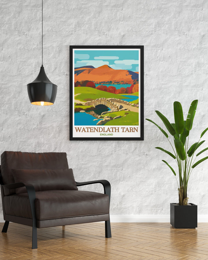 Detailed view of Ashness Bridge in a Lake District Poster Print showcasing the iconic Packhorse Bridge and Cumbria landscape perfect for a sophisticated living room