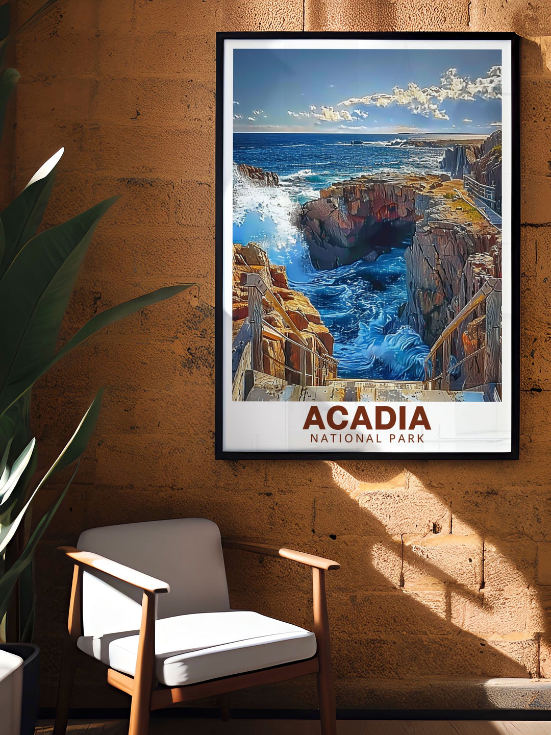 Bring the majesty of Thunder Hole into your home with this Acadia National Park print. The retro design and vibrant colors make it the perfect wall art for those who love national parks and unique travel inspired artwork.