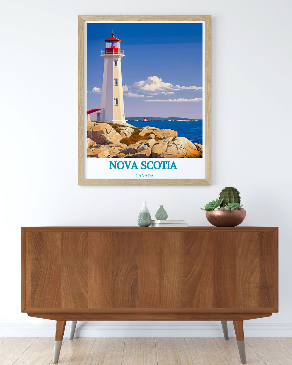 Stunning Peggys Cove illustration featuring the picturesque scenery of Nova Scotia. Perfect as a modern print or framed artwork, this piece brings Canadian charm to your home decor and makes a thoughtful gift for those who love travel