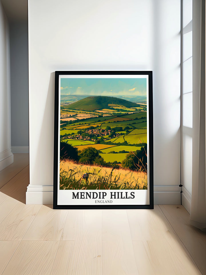 Celebrate the beauty of Englands natural landscapes with this travel poster of the Mendip Hills, Somerset Levels, and Blackdown Hills. Perfect for fans of the outdoors, this artwork captures the peacefulness and scenic views of these stunning AONBs.