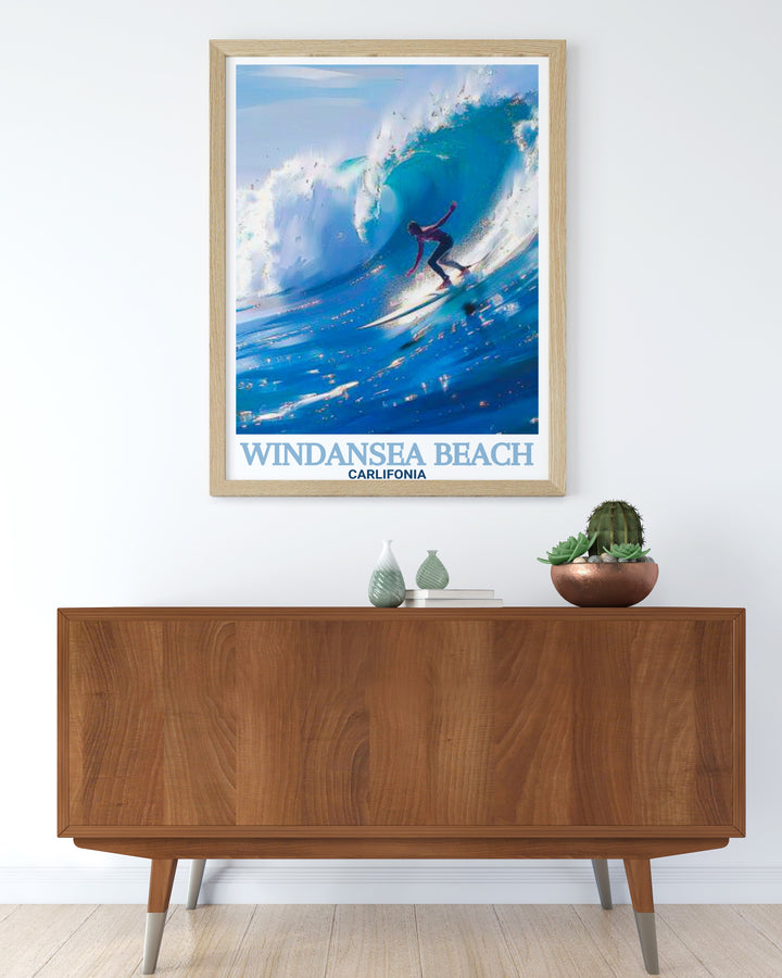 Surfing Waves Modern Prints capturing the dynamic nature of the ocean and rock formations at Windansea Beach. These prints are perfect for elegant home decor and make stunning additions to living room wall art collections.