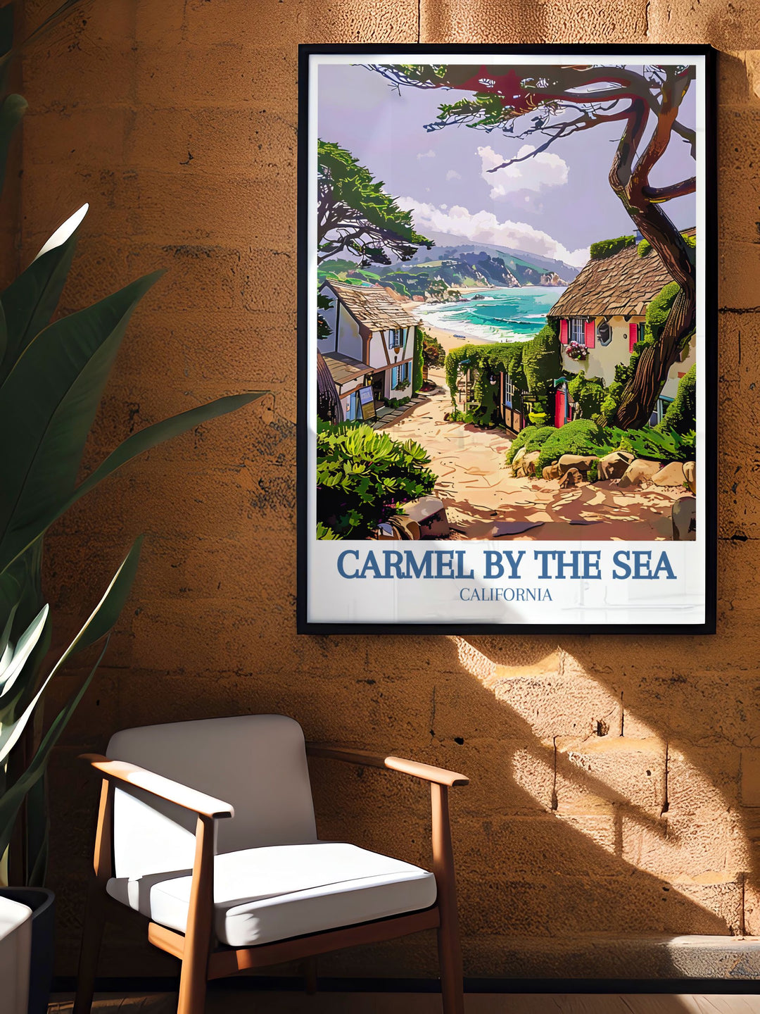 This travel poster beautifully depicts the vibrant life of Ocean Avenue in Carmel by the Sea, with its charming shops and delightful cafes, making it an ideal piece for culture enthusiasts and collectors. Bring the spirit of Carmel into your home with this exquisite print.