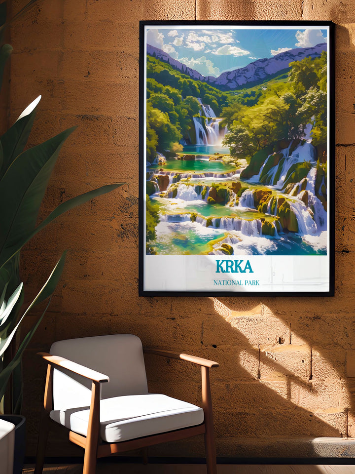 Stunning Krka Park poster art with Skradinski Buk Waterfalls providing a serene view of Croatias natural wonders