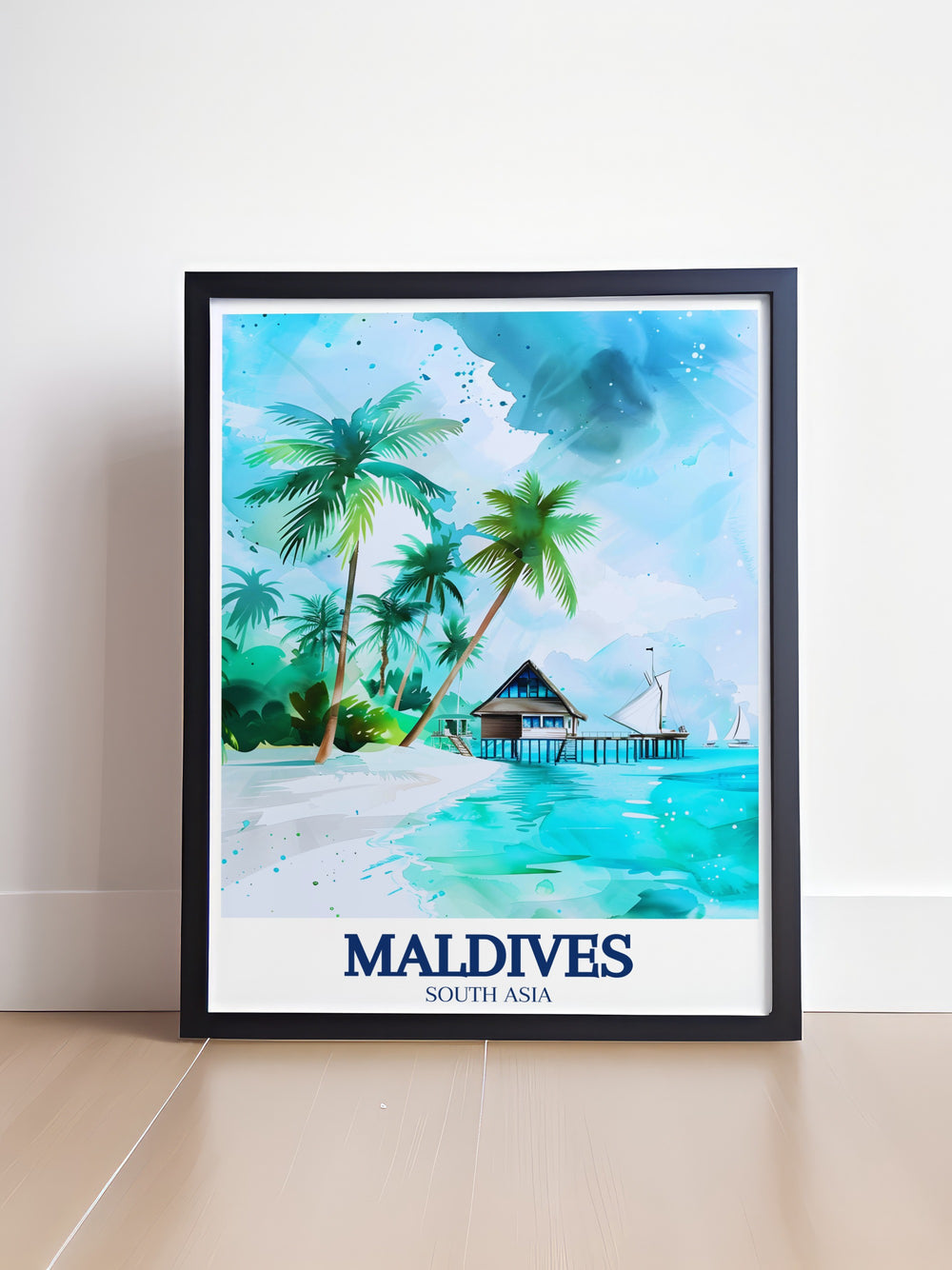 Maldives Art Print showcasing the picturesque beaches and clear waters of the Indian Ocean. This detailed art print brings the beauty of Hanifaru Bay and the Maldives into your home, ideal for creating a peaceful and inspiring environment.