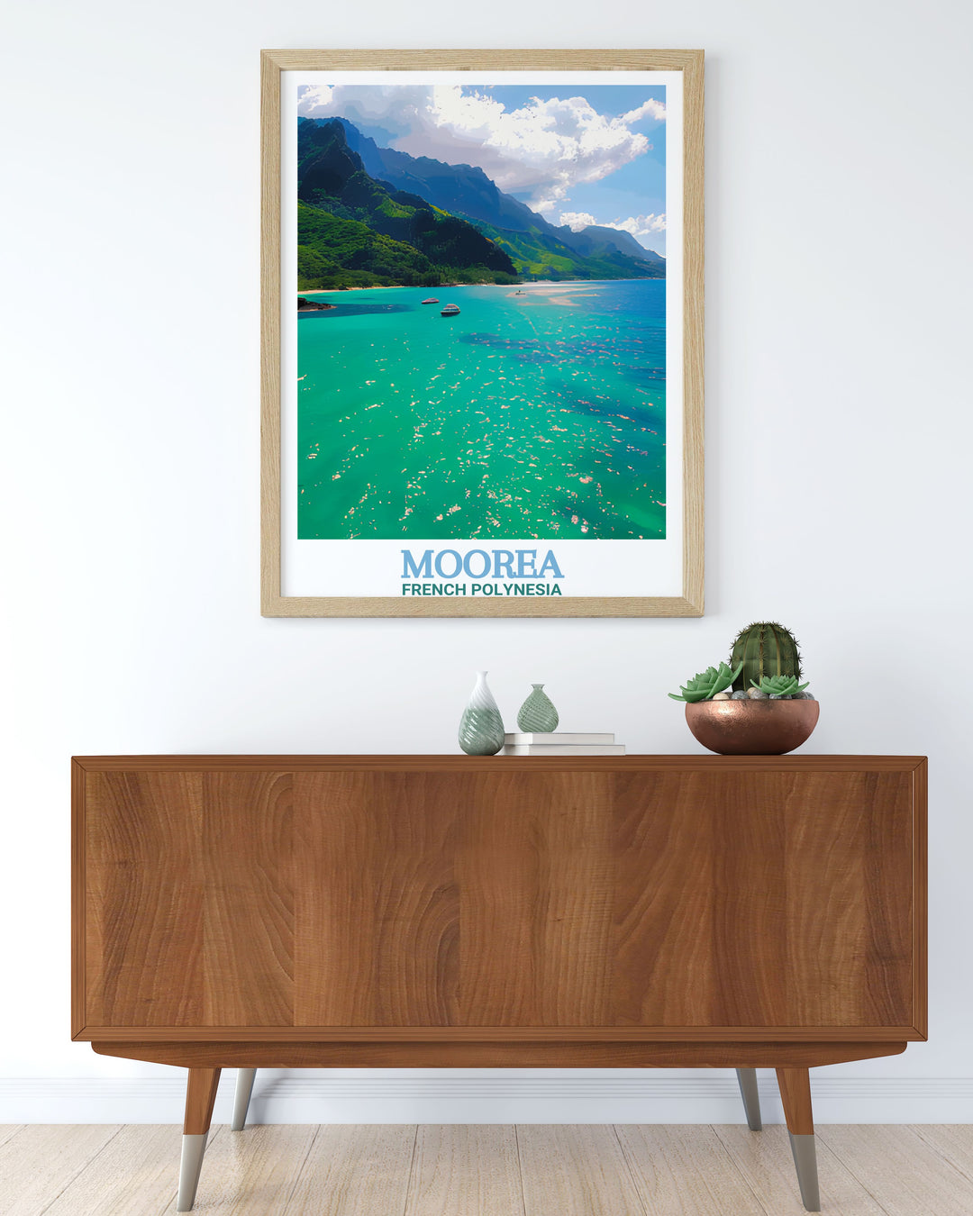 This French Polynesia Canvas Art showcases the iconic views of Mooreas Cooks Bay, where volcanic peaks meet turquoise waters. The artwork captures the peaceful ambiance of island life, making it an ideal addition to any home or a thoughtful gift for travel enthusiasts.