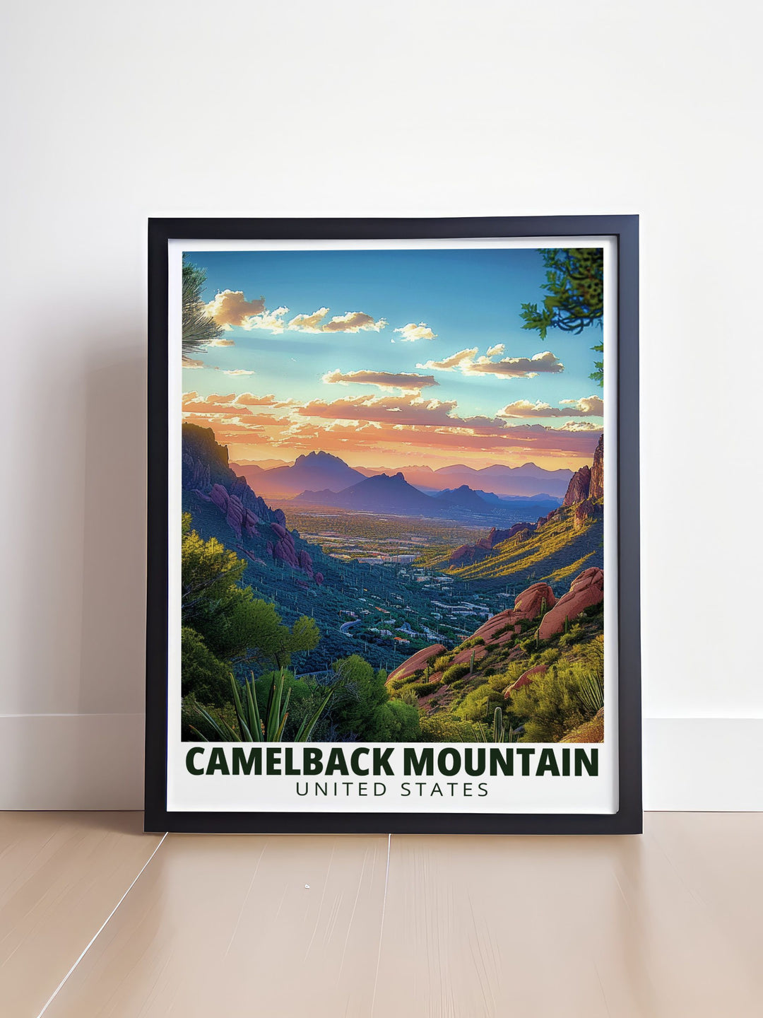 This Summit View home decor piece features a beautifully detailed Arizona travel print perfect for nature lovers. The artwork highlights the scenic views of Mt. Camelback making it an excellent addition to any room or a thoughtful travel gift.