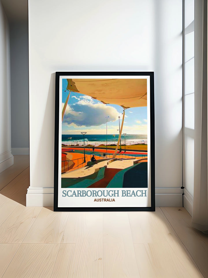 Scarborough Amphitheatre and Scarborough Beach Poster Print bring the vibrant colors of Australias coastline into your space creating a stunning Australia Wall Art piece perfect for modern decor and a thoughtful Scarborough gift