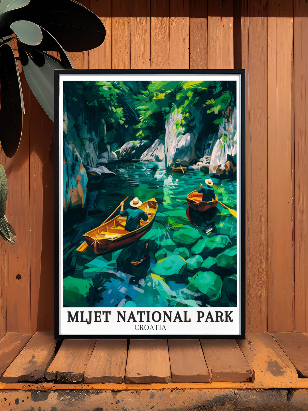 Veliko Jezero and Malo Jezero lakes, located in Croatias Mljet National Park, are beautifully depicted in this detailed artwork. The print captures the serene atmosphere of the lakes, making it a perfect addition to any room. Whether for home or office, this piece offers a tranquil escape into nature.