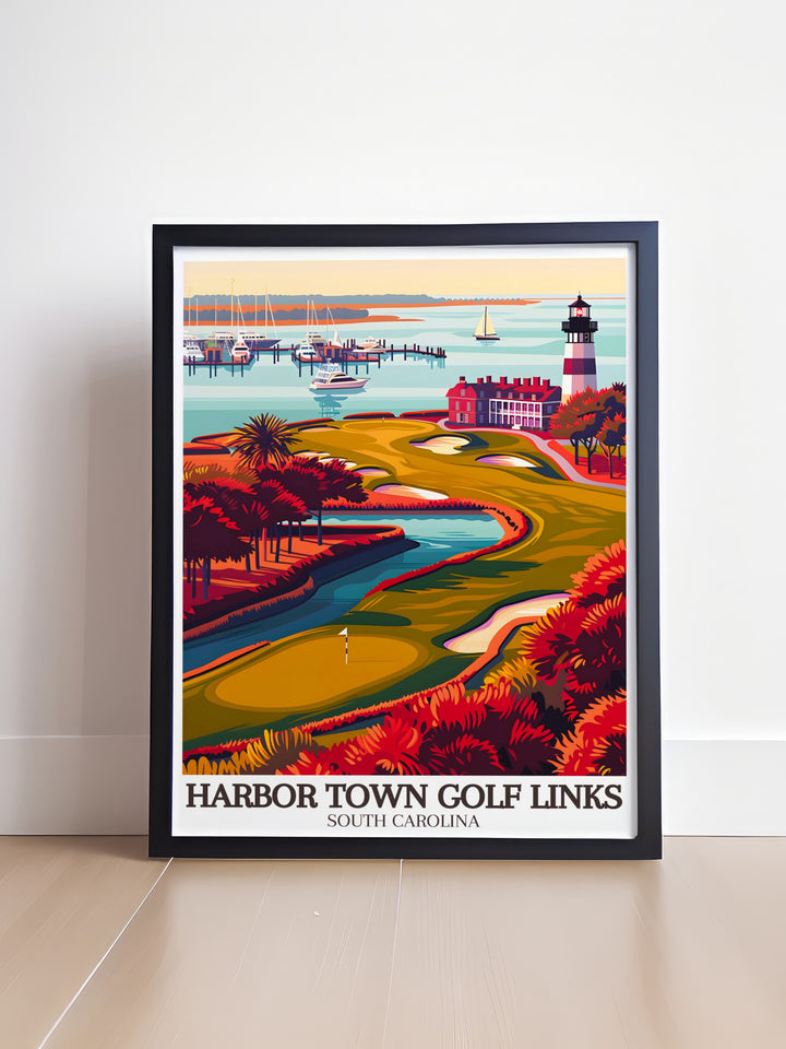 Our 18th Hole print offers a detailed view of one of the most famous golf holes in the world, set against the backdrop of the Sea Pines Resort. Perfect for golf lovers, this poster captures the spirit and beauty of Harbor Town.