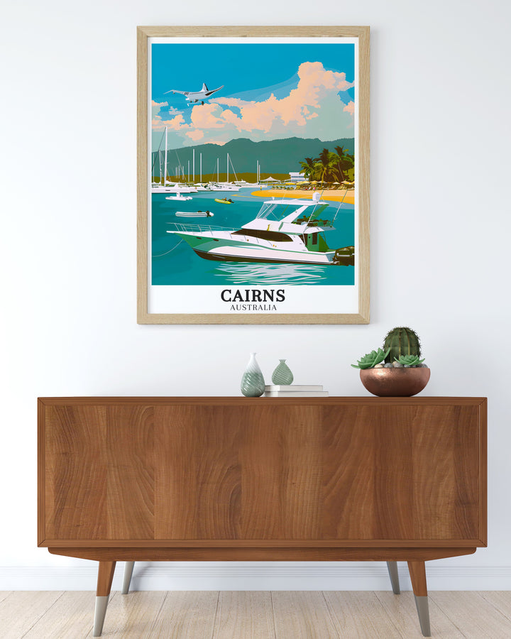 Celebrate the beauty of Australia with this Cairns Travel Art. The print features the tranquil scenery of Lizard Island North Queensland making it a perfect piece for your living room or office. Ideal for those who love Australia Travel and unique wall decor