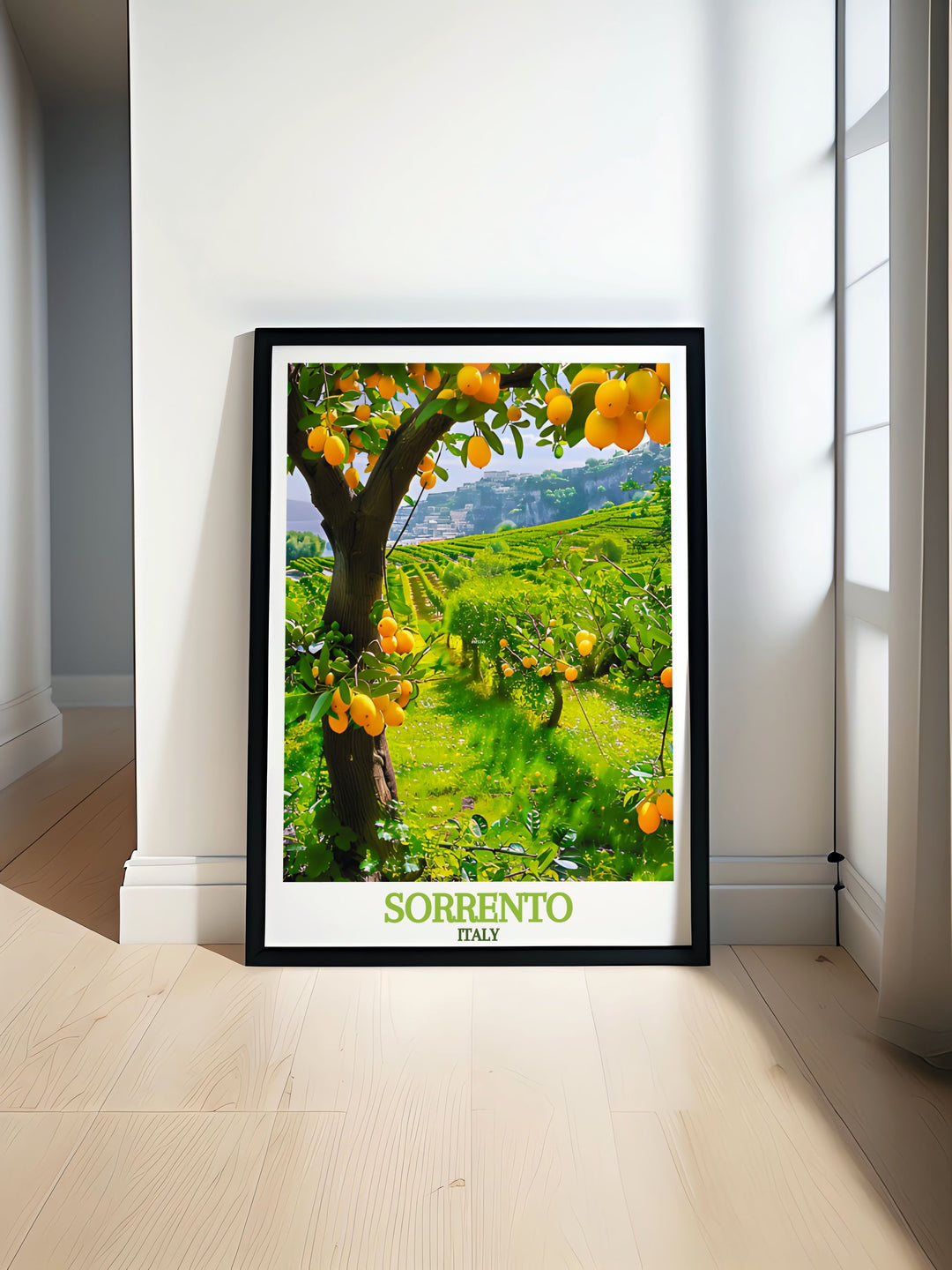 Explore the vibrant charm of the Hills of Sorrento Peninsula with our colorful Sorrento art print featuring fine line details and stunning city views perfect for elegant home decor.