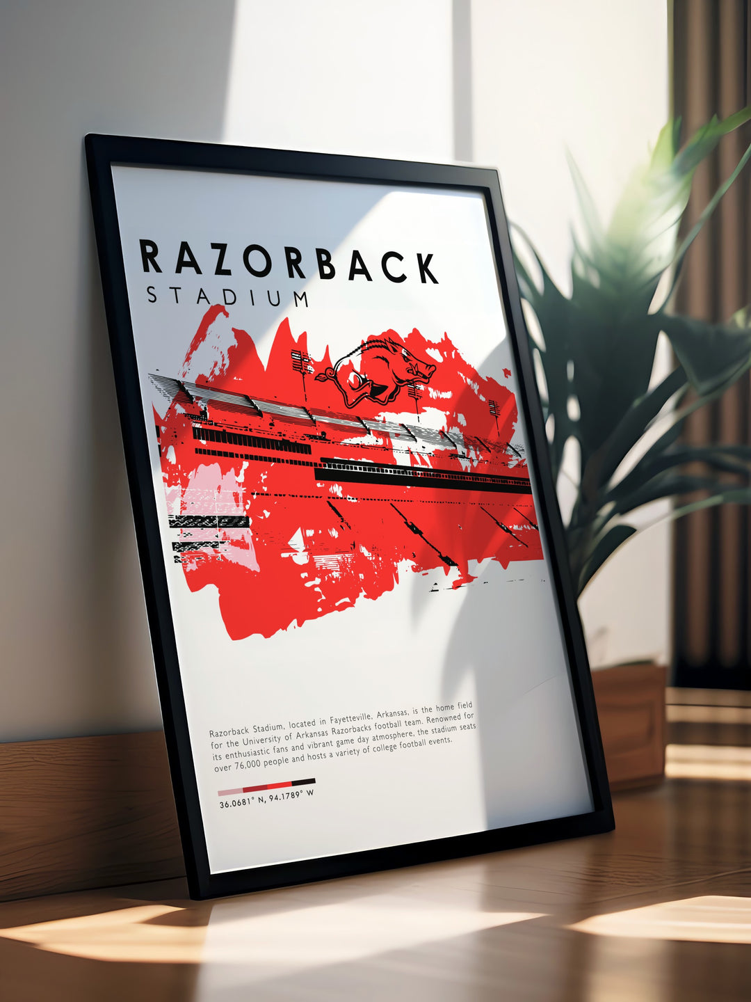 Unique Razorbacks print highlighting Razorback Stadium an essential piece for any Arkansas football fans decor perfect for college dorm rooms or as a memorable gift for special occasions