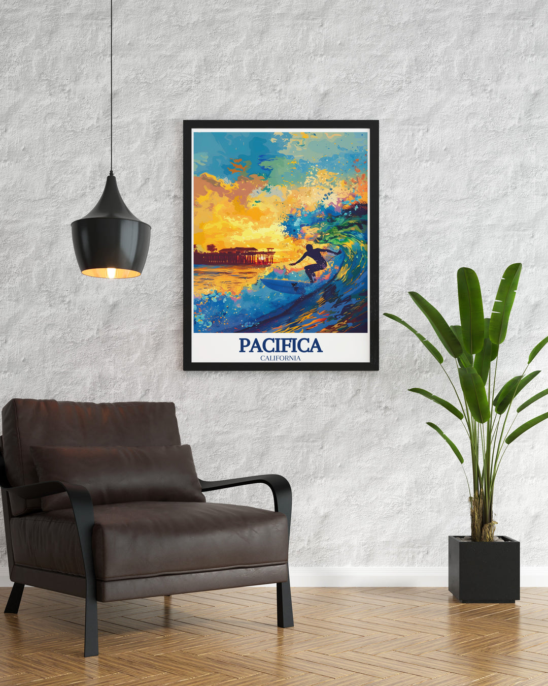 Pacifica Pier and Pacific Ocean modern art offering a touch of elegance to your living space perfect for California decor