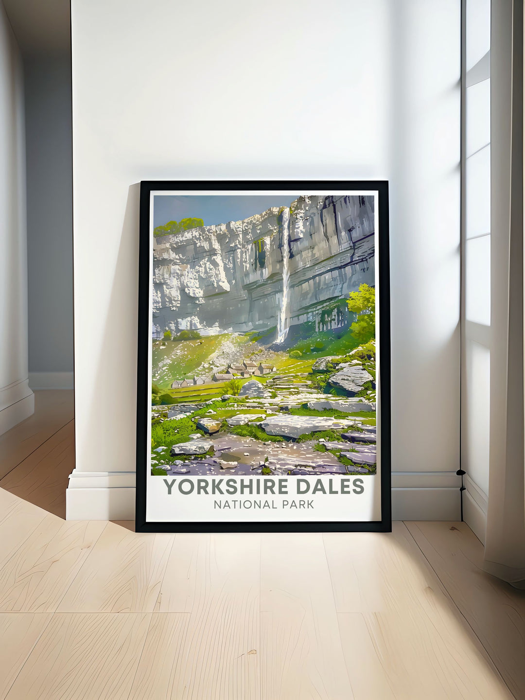This Malhom Cov posterViaduct captures the serene beauty of the Yorkshire Dales with its rolling hills and tranquil landscapes making it a perfect addition to your home decor and a beautiful reminder of natures splendor.