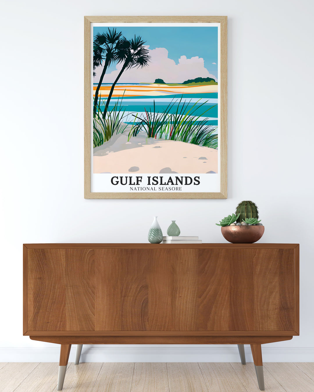 Our Gulf Islands framed art piece showcases the unspoiled beauty of Floridas Gulf Islands National Seashore. This stunning framed print captures the peacefulness of the clear waters, white sandy beaches, and lush dunes, making it an ideal addition to any coastal or nature inspired home decor.