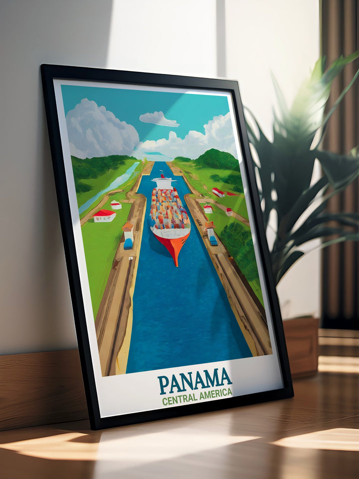 This Panama Canal wall art captures the beauty and significance of one of the worlds most important engineering marvels. Perfect for travelers and history enthusiasts alike, this poster brings the magic of Panama to life.