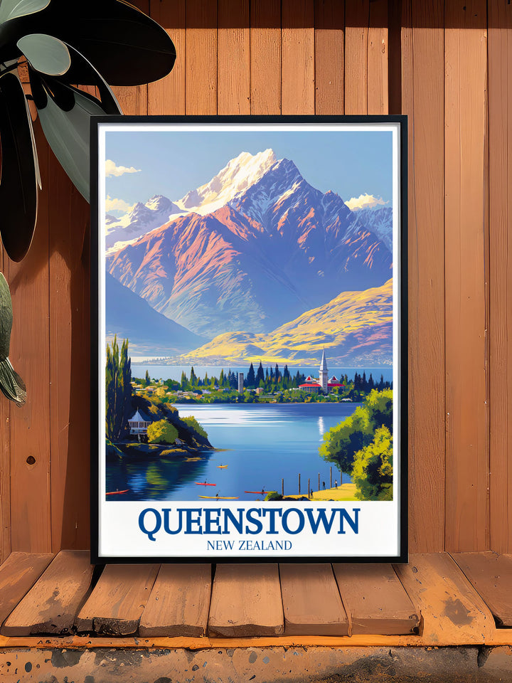 Stunning Queenstown map art print featuring The Remarkables Lake Wakatipu in a detailed black and white design ideal for adding a touch of elegance to your home office or study perfect for gifts including anniversaries birthdays and Christmas