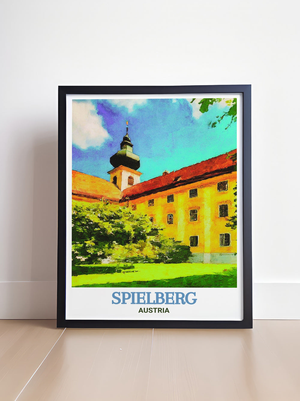 Artistic depiction of Seckau Abbey, Spielberg, Austria, capturing the spiritual and architectural grandeur of this historic site. This wall decor is an excellent choice for those who admire the tranquility and beauty of Austrian landmarks.