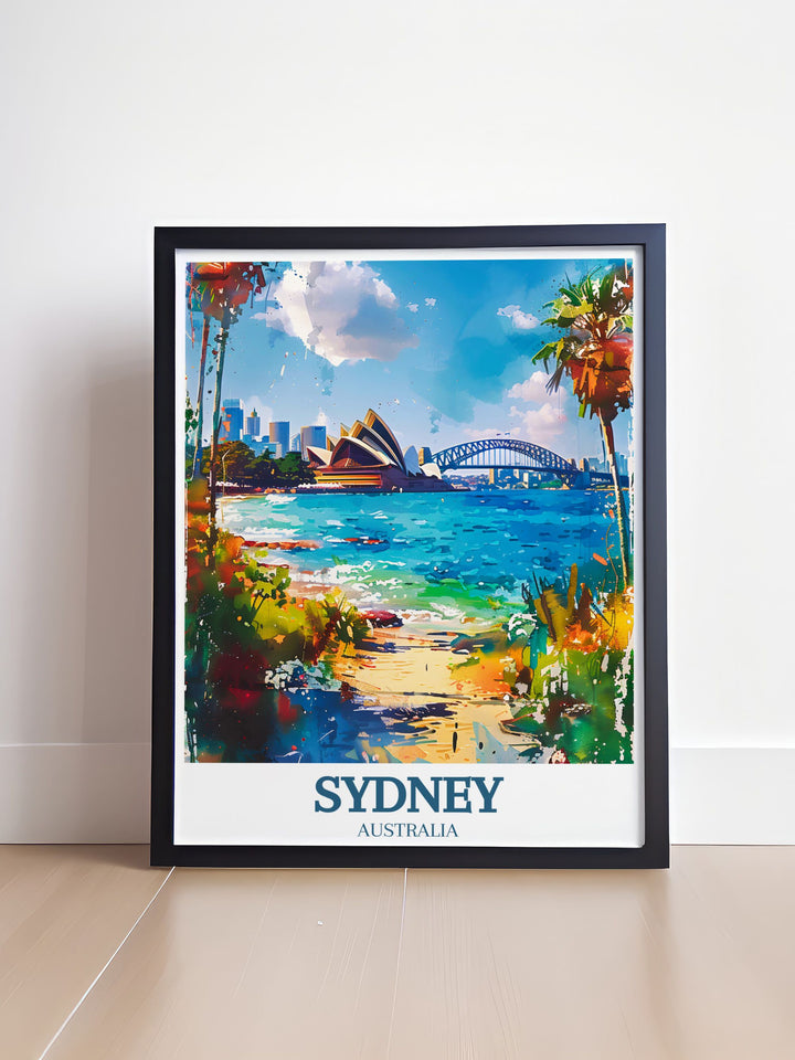 Elegant Sydney illustration featuring the Sydney Opera House and Sydney Harbour Bridge detailed artwork that serves as a focal point in any room bringing the charm and adventure of Australias vibrant city into your home