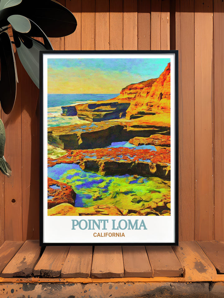 Point Loma Tide Pools artwork captures the serene beauty of San Diegos coast perfect for creating a calming atmosphere in any room this elegant piece of wall art showcases the natural charm of Point Loma making it an excellent choice for San Diego themed decor