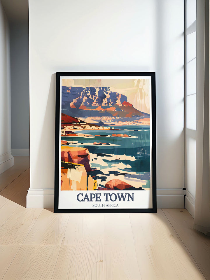 South Africa wall art featuring the iconic Table Mountain and the stunning Cape of Good Hope. This beautiful South Africa print captures the natural beauty of Cape Town and is perfect for any home decor. Ideal for those who love South African landscapes and travel.