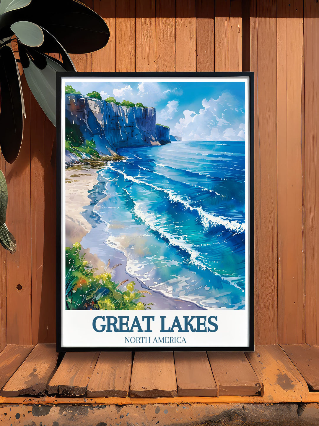 This art print of Lake Erie offers a detailed illustration of its calm waters and surrounding landscapes, bringing the natural beauty of the Great Lakes into your living space.