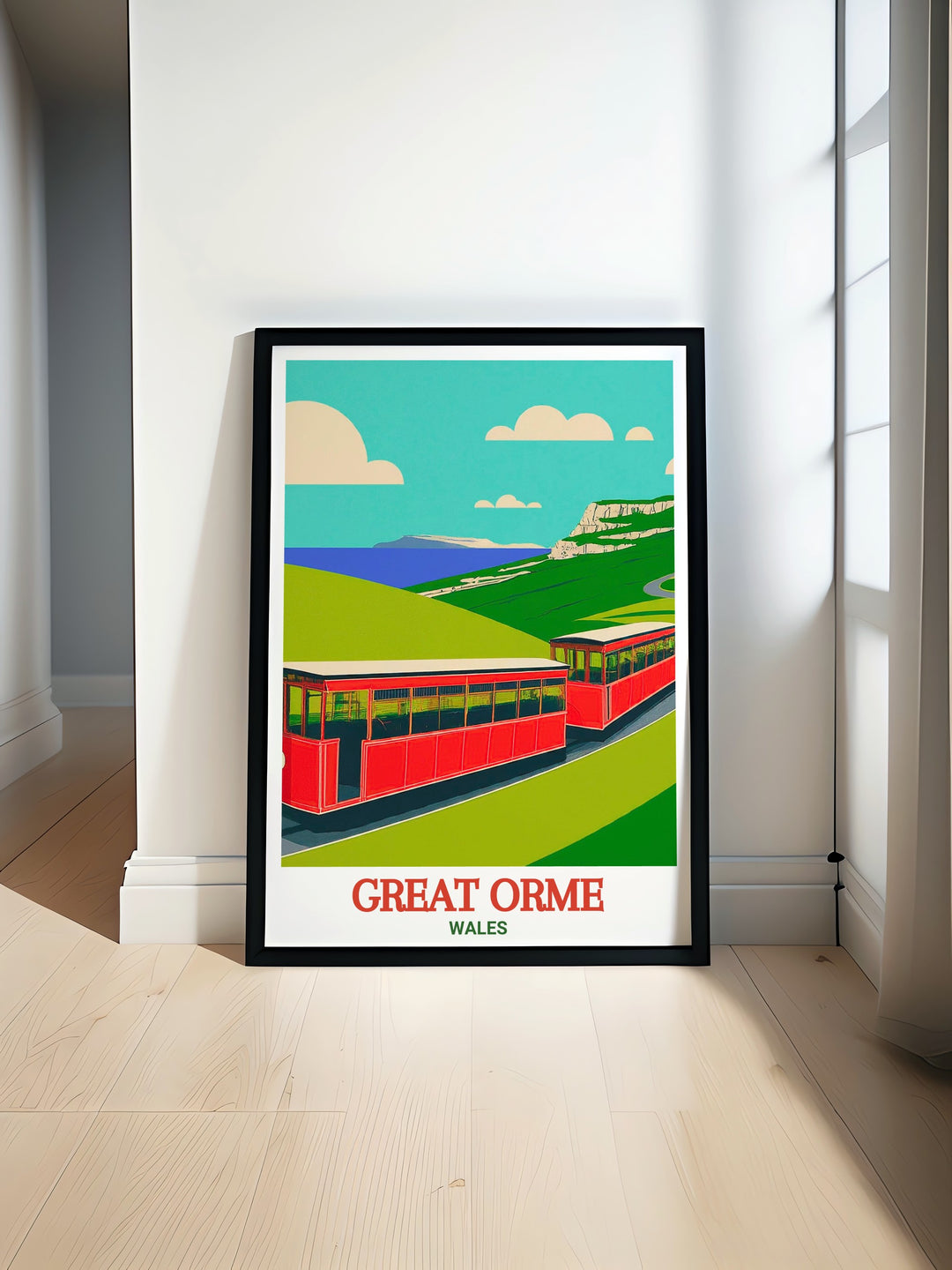 Add a slice of Wales to your walls with this Great Orme travel poster, showcasing the historic tramway and the breathtaking landscapes of Conwy. An ideal gift or decorative piece for any space.