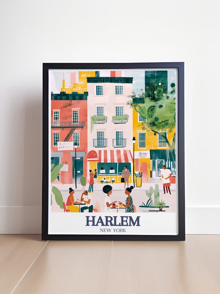 Bring the charm of Harlems streets into your home with this stylish wall poster. Featuring 125th Street and Main Street, this travel print is perfect for lovers of New York and those looking to add a cultural touch to their decor.