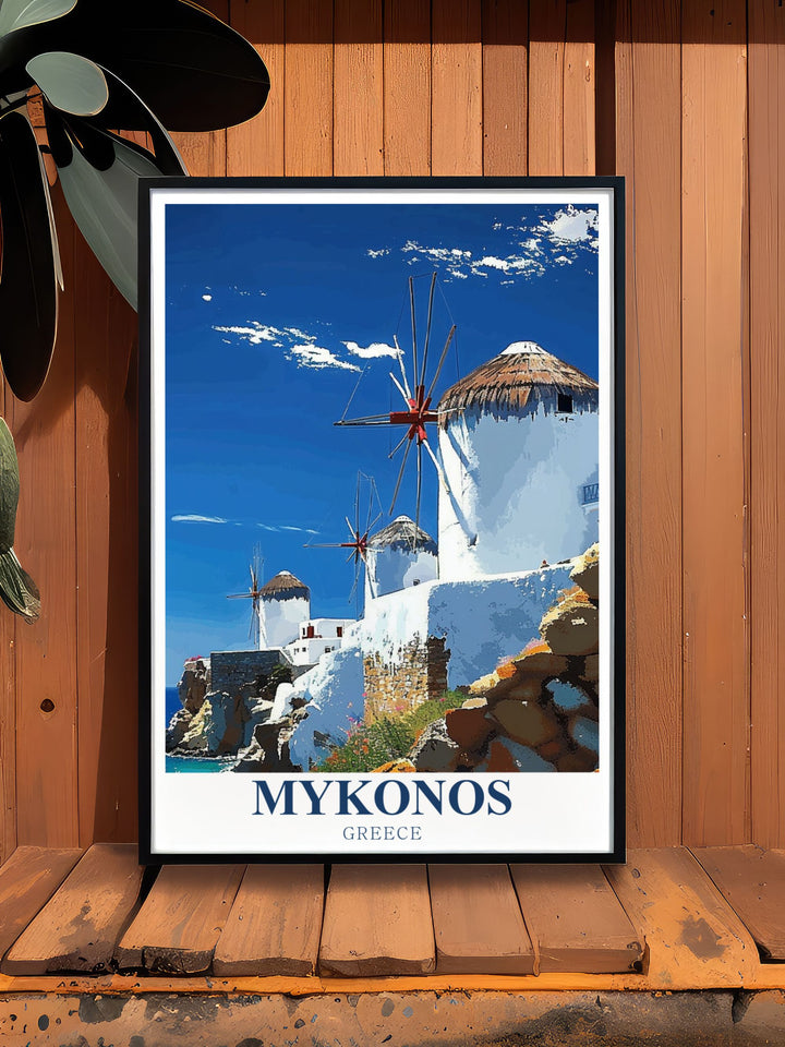 Enhance your living space with windmills framed prints and stunning modern decor bringing the beauty of Mykonos right into your home