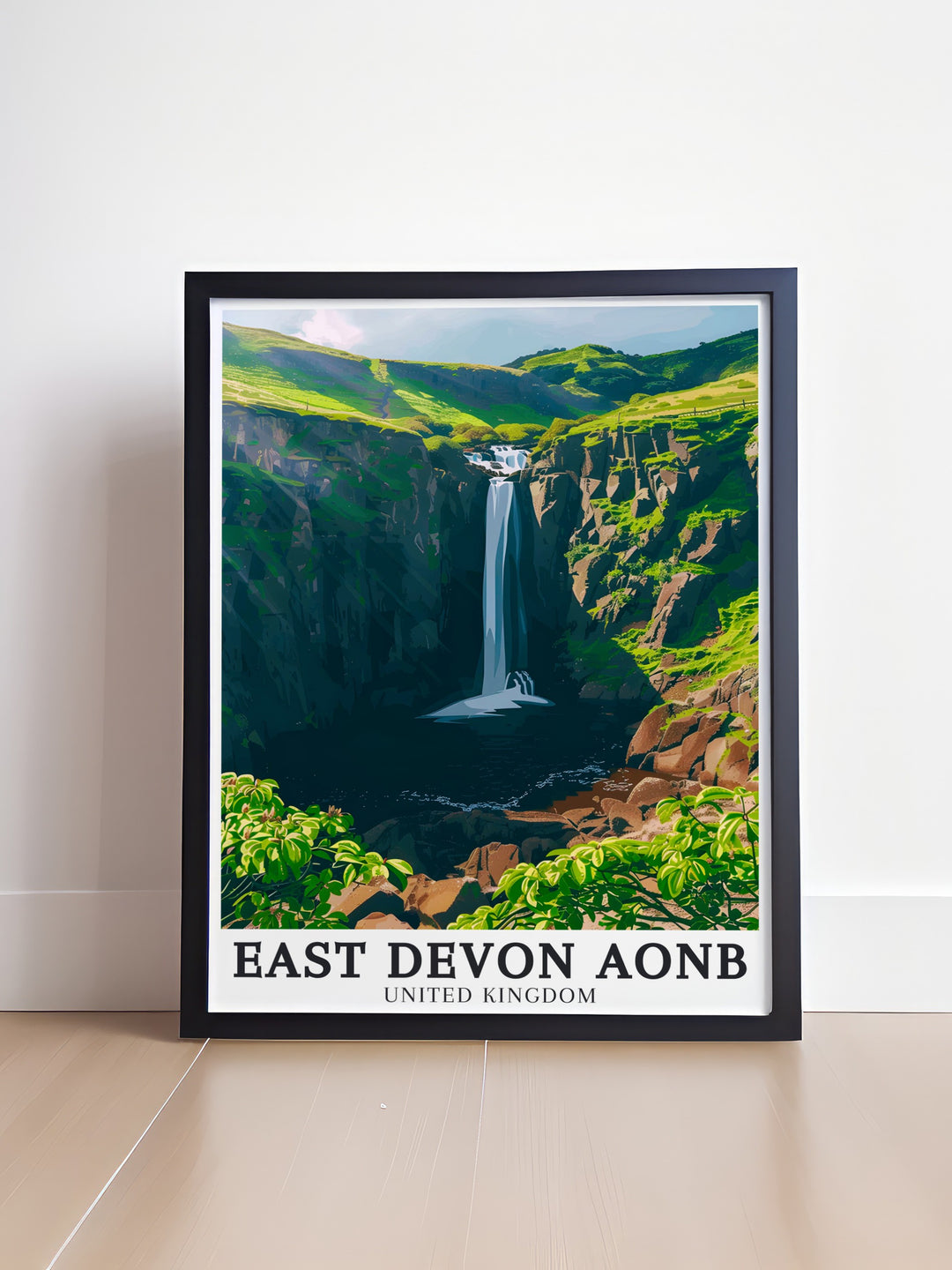 Captivating Spekes Mill Mouth Waterfall Framed Print showcasing the majestic waterfall set against the picturesque backdrop of Blackdown Hills AONB adding a touch of natural elegance to your living space or office decor