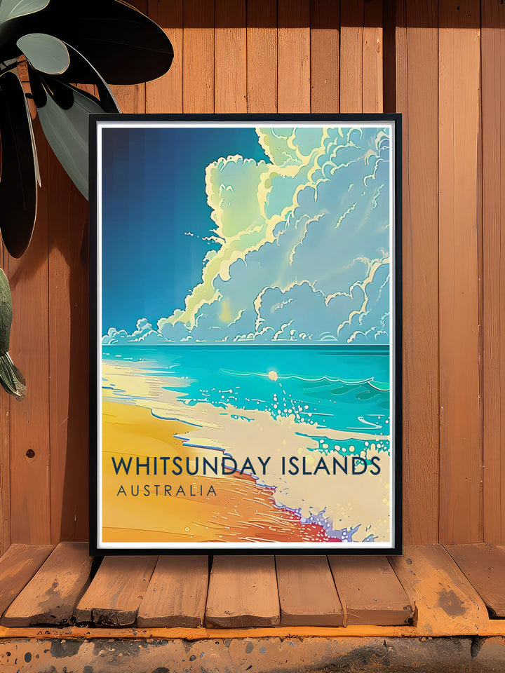 Modern Whitehaven Beach print capturing the iconic sand and water patterns of Australias Whitsunday Islands perfect for nature lovers and elegant home accents