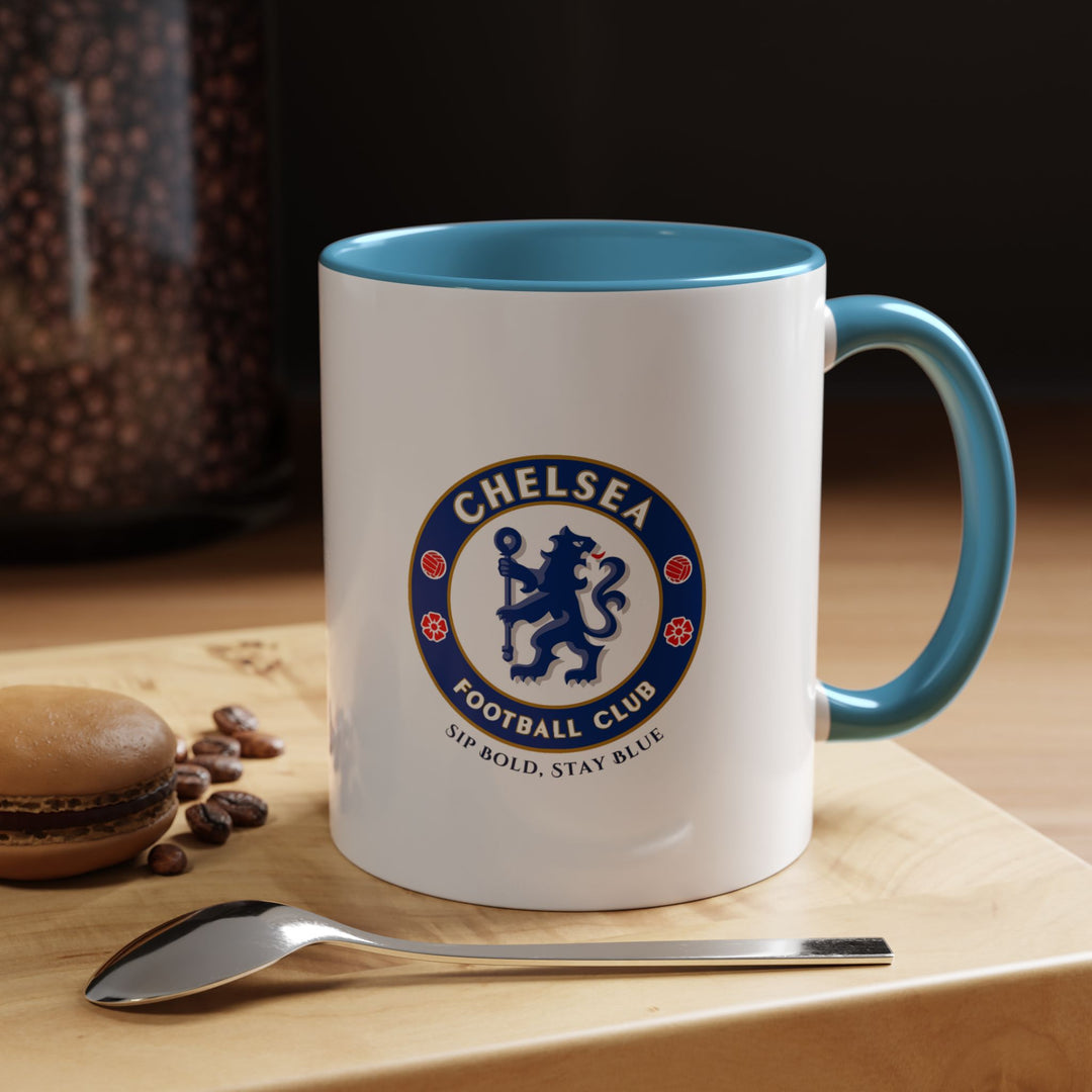 A Chelsea FC mug in classic blue ceramic with the club emblem prominently displayed. Designed for fans who enjoy coffee, tea, or hot chocolate, it offers durability, vibrant colors, and a collector-friendly design that celebrates the Blues and Premier League pride.