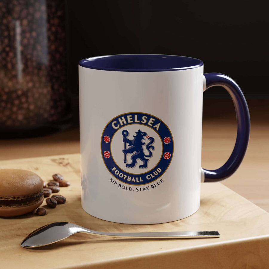Navy blue Chelsea FC mug with the official club crest printed on high-quality ceramic. Designed for coffee, tea, or hot chocolate, this elegant and durable fan mug is perfect for collectors, daily use, or gifting to supporters who value style and Premier League pride.